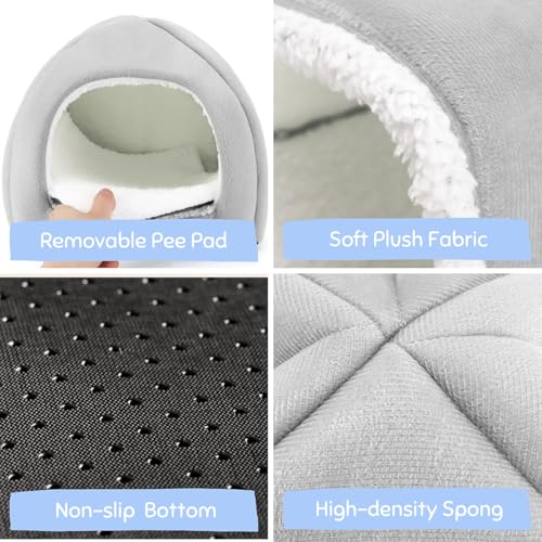 Guinea Pig Hideout & Tunnel Set, Soft Plush Washable Pet Bed | Ideal for Resting, Hiding & Exercising, Fits Guinea Pigs Dwarf Rabbits Ferrets Small Animals, Easy to Clean - color: Grey