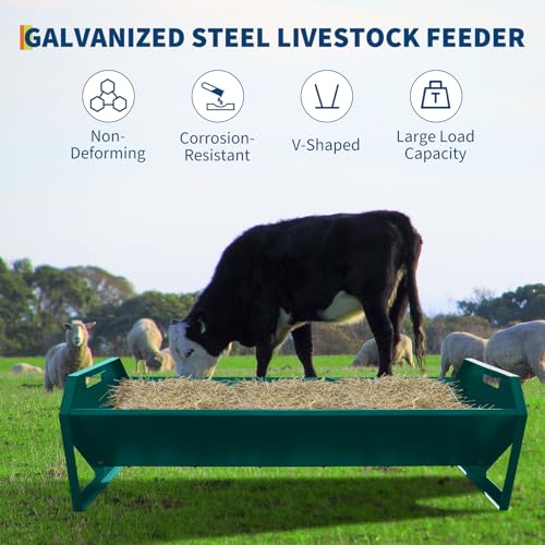 22 Gallon Capacity Livestock Feeder, 45" Hay Feeder for 10 Sheep Once, Heavy Duty Steel Livestock Feeding Trough for Horse, Goat, Sheep, Cattle, Cow, Alpaca, Dark Green | Heavy Duty Steel Livestock Feeding Trough for Horse, Goat, Sheep, Cattle, Cow, Alpac