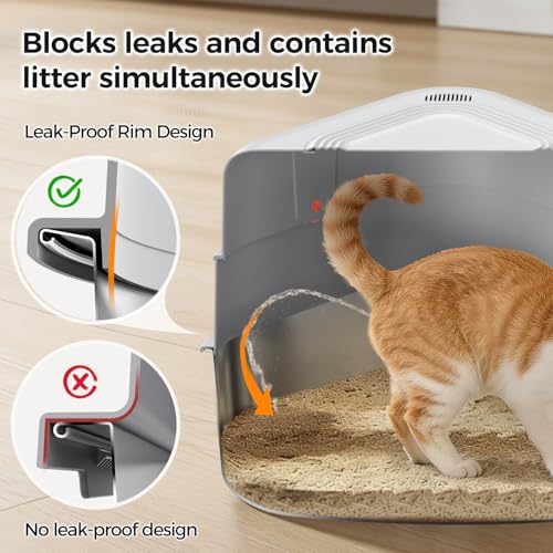 Chumajor XXL Stainless Steel Corner Cat Litter Box with Lid,Grey | Sturdy, No Odor & Space-Saving Hidden Design for Large Cats,Grey