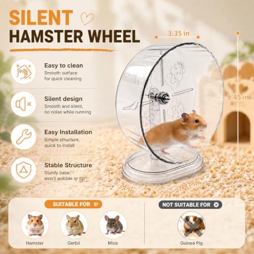 Hamster Cage Accessories Set with Silent Exercise Running Wheels and Natural Chew Toys, Wooden Hamster Toys and Habitat Decor for Syrian Hamsters, Gerbils, and Mice