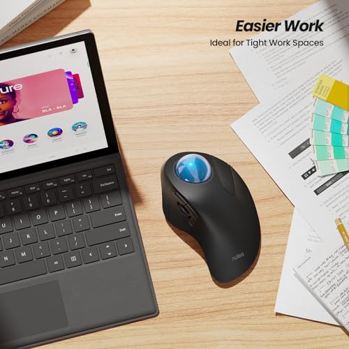 Nulea M505A Wireless Trackball Mouse Ergonomic 44mm Index Finger Control | Rechargeable rollerball mouse with 5 DPI levels,Bluetooth connection,smooth tracking,compatible with PC Mac Windows-Blue - color: B-Blue