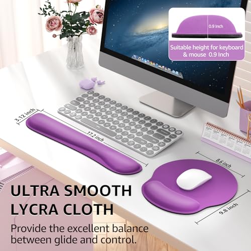 KTRIO Keyboard Wrist Rest & Mouse Pad with Wrist Rest, Violet Purple | Memory Foam Wrist Support, Ergonomic Design, Non-Slip Base, Office and Home Use - color: Violet Purple