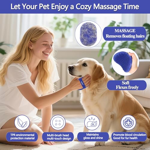 Dog bath brush, ROPO rubber massage dog shampoo brush, used for pet grooming, removing shedding fur, combing tangles and dead fur, suitable for pet dogs and cats (blue) - color: blue