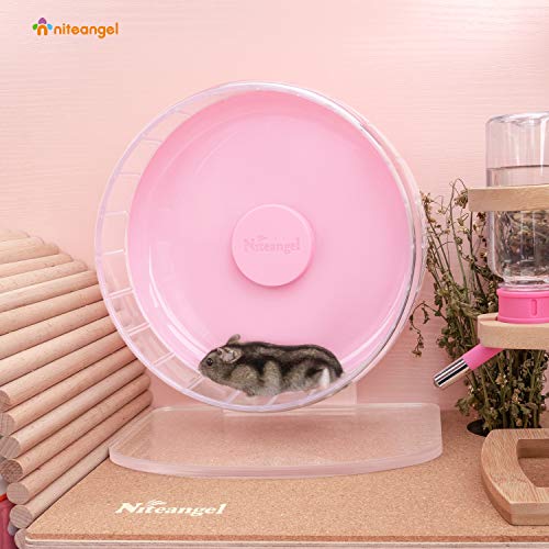 Niteangel Super-Silent Hamster Exercise Wheel: Quiet 8.2 inch Running Wheel | Can 9.1-11.8" Adjustable Height - No Bend Back Spinner Running for Dwarf Syrian Hamster Gerbils Mice Or Other Small Animal - color: Pink, size: Small