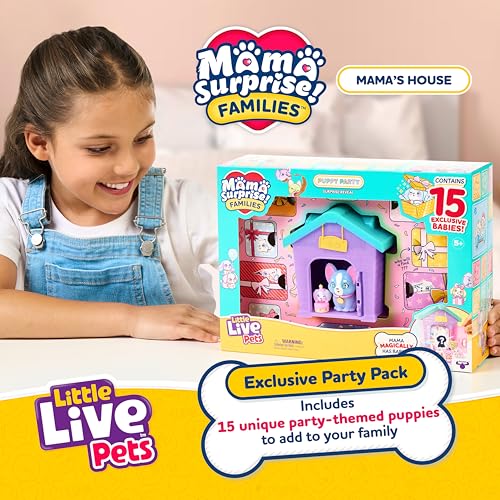 Little Live Pets Puppy House Playset, 15 Mini Collectible Puppies | Fold-out Mama's House, 80+ pups to collect, mystery accessory reveals; gift for kids ages 5+ - style: Puppy Party