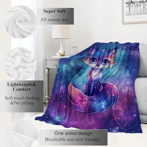 Galaxy Fox Blanket Cosmic Animal Throw Blankets,Gifts for Kids Woman Adult & Space Lover,Lightweight Soft Fleece,for Sofa Couch Bed Room Modern Artistic Decor 60x80in - color: Fox, size: 60x80in