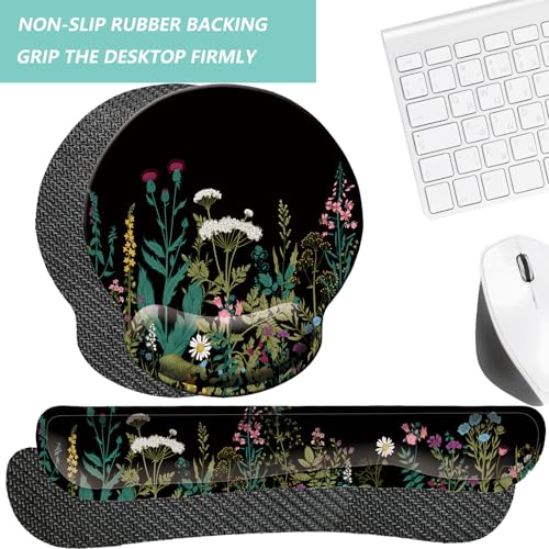 Keyboard Wrist Rest Pad Mouse Pad with Wrist Support Set of 3, Mousepad with Non-Slip Rubber Base, Ergonomic Memory Foam Mouse Wrist Cushion Support for Home Office Laptop Computer, Flowers Grass - color: Flowers Grass