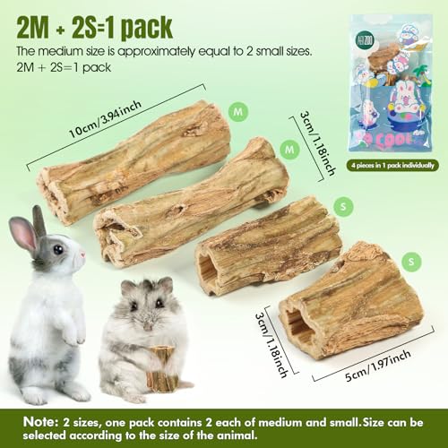 Abizoo Rabbit chew Toys for Bunnies,4 Pcs Natural Papaya Wood Chew Sticks Bunny Chews for Teeth Chinchilla Guinea Pig Hamster Gerbil Degu Small Animals to Keep Busy Molar Treats Toys - size: M