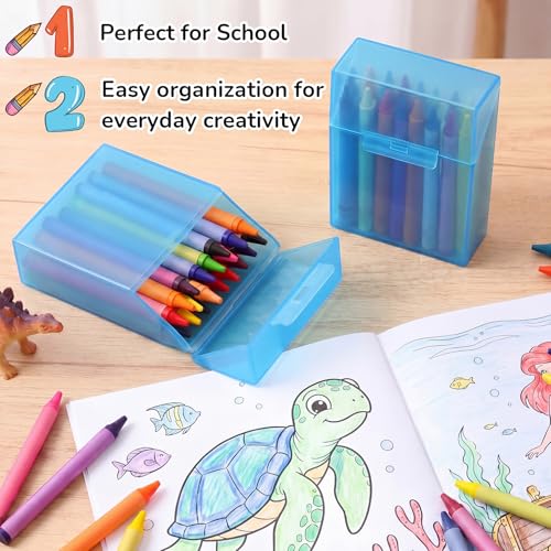 Clabby 4 Pcs Clear Plastic Crayon Boxes Hold 24 Count, Blue | Organizer Box, Case, Colorful, Portable Storage Holder with Snap Lid, for Boys Girls Kids School Classroom Home Art Supply - color: Blue