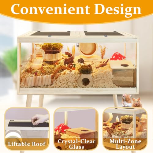 PROLEE Hamster Cage Chewproof, Mice and Rat Habitat with Transparent Sides, Hamster Cage with Openable Mesh Top, Solid Built with Lock Design and Leg Stand, 32" Long - size: 32.0"L x 16.0"W x 40.0"H