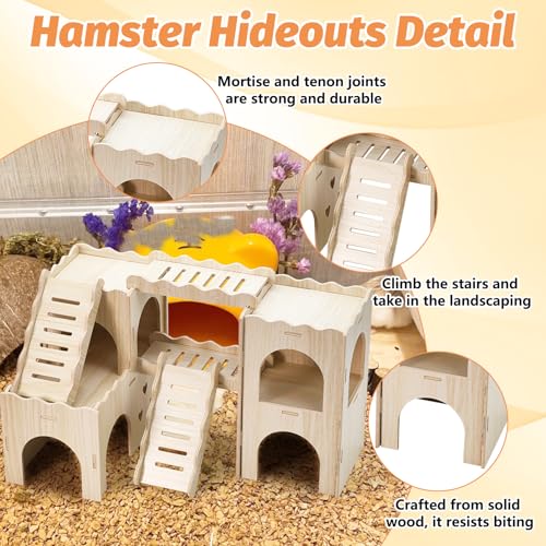 BNOSDM Large 6-in-1 Hamster Playground, Multi-Level Wooden Hamster Houses and Hideouts with Double Slides, Hide Hut for Multiple Dwarf Hamsters, Syrian, Gerbils - color: Style E