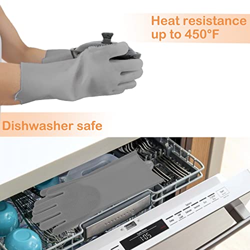 Silicone Pet Grooming Gloves Dog Washing Gloves for Bathing Massaging | 3,000 Soft Bristles, Non-slip & Extended Sleeves, Heat Resistant & Dishwasher Safe, For Cats and Dogs, Home/Car Cleaning - color: Grey