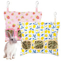 Lesnala 2 Pcs Canvas Hanging Bunny Hay Feeder Bags 3 Holes 2 Styles | Rabbit hay feeder Bag, Guinea Pig Hay Bag, Large Capacity Cotton Canvas Fabric, for Chinchillas Hamsters & Other Small Pets - color: Fruit pattern
