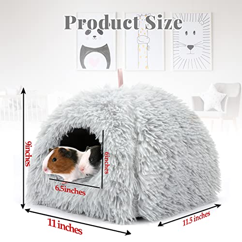 YUEPET Rabbit Bed, Rabbit Hideout, Guinea Pig Bed, Ferret Bed, Grey | Semi-Closed Cave, Long Plush Fabric, Removable Washable Pad, Non-Slip Base, for chinchilla Dwarf Rabbit - color: Grey