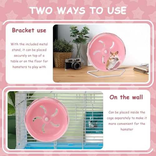 Pink 8.4" Silent Hamster Wheel with Height-Adjustable Stand, Quiet Spinning Hamster Exercise Wheels, Small Animal Chinchilla Running Toys Cage Accessories for Gerbils Mice Rats (Pink) - color: Pink