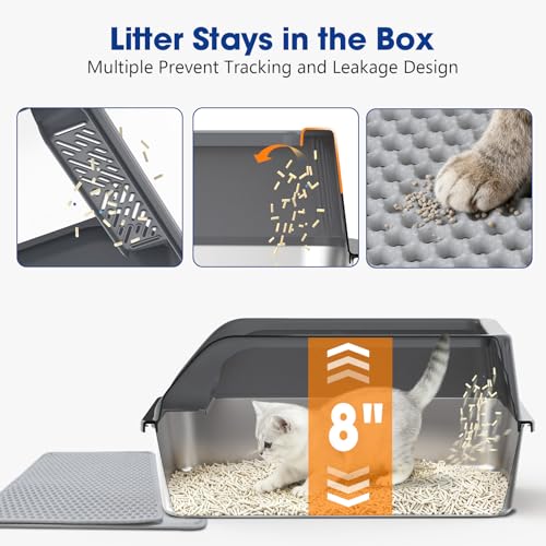 Stainless Steel Litter Box with Lid, Enclosed Metal Cat Litter Box with Built-in Carry Handle & 120° Flip-Top (Dark Gray, Small) - color: Dark Gray, size: Small
