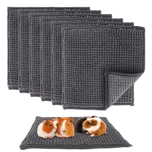 Klmnop 6 Pack Washable Guinea Pig Cage Liner, 12x12 Inch Fleece Liners for Guinea Pig Cage, Reusable Bedding Mats Training Pads for Small Animals Like Bunny Rabbit or Hamster(Dark Gray)