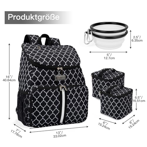 BAGLHER丨Dog Travel Bag, Airline Approved Pet Supplies Backpack, Dog Travel Backpack with 2 Silicone Collapsible Bowls and 2 Food Baskets - color: DLBlack-A