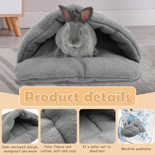 kathson Rabbit Cave Sleeping Bed Guinea Pig Hideout Cozy House Pet Soft Warm Fleece Winter Slipper Cushion Small Animal Nest Cage for Ferrets Squirrel Hamster Chinchilla Rat Hedgehog Bunny - color: Dark Gray