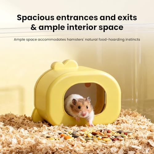 Hamster Hideout with Magnetic Holder for Cage - Open Lid Visible Hamster House Inside for Syrian Dwarf Mouse Rat Gerbils Mice Cage Accessories (Cartoon)