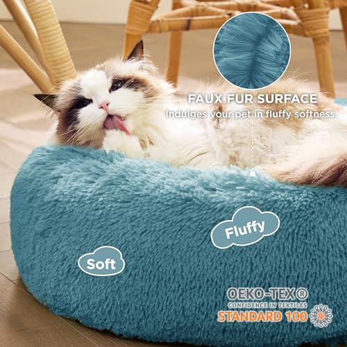 Bedsure Calming Cat Beds Donut Round Washable Kitten Bed,20 inches Washed Blue - color: Washed Blue, size: 20"L x 20"W x 6"Th