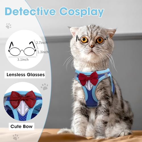 Cat Vest Harness and Leash Set, Escape Proof Kitten Harness Blue XS | Safe Reflective Strips, Adjustable Easy Wear Kitty Harness, Sturdy Clip Buckle, Breathable Mesh , for Kitty Puppy Bunny Walks - color: Blue, size: XS