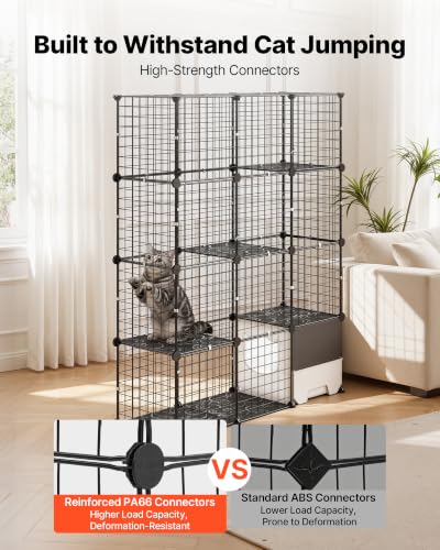 VEVOR Cat Cage 4-Tier 40.98"x13.98"x55" DIY Cat Playpen with Litter Box, Indoor Enclosure Detachable Metal Wire Kennel Crate, Large Exercise Place for 1-2 Cats, Kittens, Ferrets & Small Animals, Black - size: 41.0"L x 14.0"W x 55.0"H