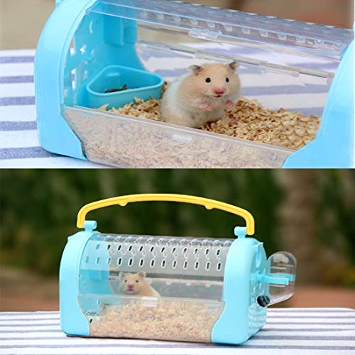 kathson Hamster Cage Travel Carrier Portable Cage with Water Bottle Outgoing Cage and Adjustable Strap Pet Cage for Small Pet Hedgehog Sugar Glider Squirrel Mice（Blue） - size: 9.8"L x 10.0"W x 7.3"H