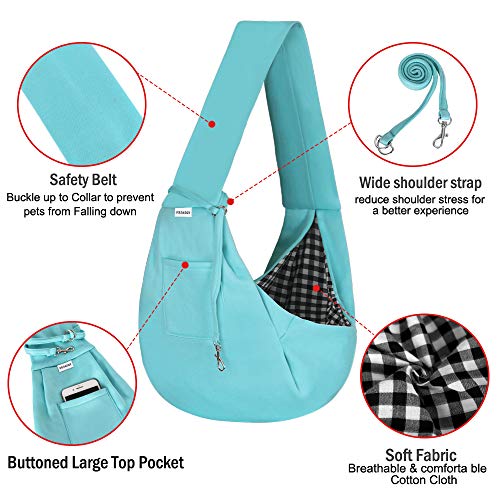 FDJASGY Small Pet Sling Carrier-Hands Free Reversible Pet Papoose Bag Tote Bag with a Pocket Safety Belt Dog Cat for Outdoor Travel Paleturquoise - color: Paleturquoise