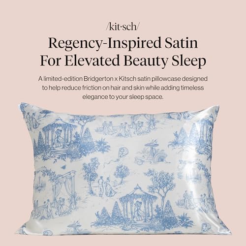 Bridgerton x Kitsch Satin Pillowcase W/Zipper - Size 19x26, Garden Toile | Softer Than Silk Pillow Cases, Smooth Cooling Satin Pillow Case for Hair and Skin, Wrinkle-Free, Machine Washable - color: Garden Toile, size: Standard/Queen (1 Pack)