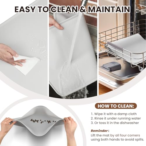 VIVAGLORY Pet Food Mat Flexmat Dog Bowl Mat, S, Ivory | Non Slip Silicone for Pet Kitten & Doggy, Placemat with Lip for Floor - color: Ivory, size: S (18.9 x 11.8in)