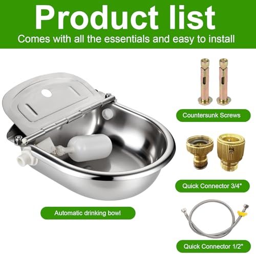 Automatic Drinking Water Bowl with Float Valve, 304 Stainless Steel self-Filling Waterer,for Farms and backyards, Poultry and Livestock.