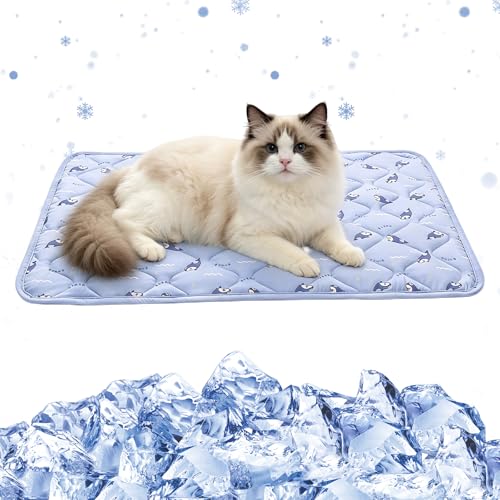 Pet Summer Cooling Blanket - 22.8" x 35.0" Double-Sided Mat Dog Puppy Self ice Cat Pad Bed Cover for Home Outdoor Sofa Sleeping Washable Portable Lightweight Small Medium Large (Blue Shark, S) - color: Blue Shark