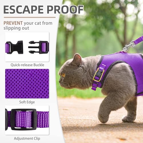 PUPTECK Soft Mesh Cat Vest Harness and Leash Set Puppy Padded Pet Harnesses Escape Proof for Cats Small Dogs Rabbits Bunny - color: Purple, size: M(NECK 7", CHEST 10.5", 4-6 lbs)