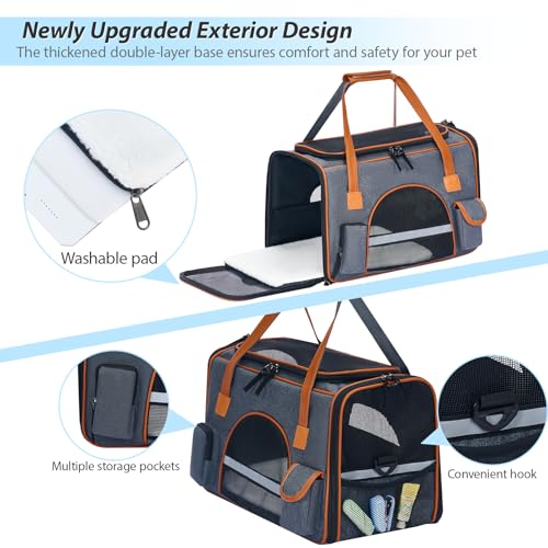 Pesen Soft Cat Carrier, 18 x 11 x 11 Inches, Holds Pets Up to 16 lbs | Anti-Collapse Pet Travel Carrier with Multiple Storage Pockets for Medium Cats, Puppies, Rabbits and Other Small Animals