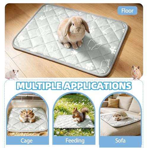 Homimp Summer Cooling Mat for Small Animals, 8PCS Guinea Pig Cage Liner Hamster Pee Pad, Washable Rabbit Cool Pad, Breathable Bed Blanket for Bunny Hedgehog, Keep Cooling for Pets, Grey 12"X 12" - size: 12"x12" (4 Pack)