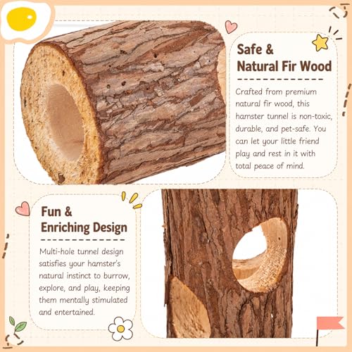 BreezeHug 4 Pcs Hamster Cage Accessories Hamster Platform Hideout Wooden Tunnel Ladder Playhouse Game Climbing Toy with Platform for Pets Dwarf Syrian Mice Degus Gerbils Squirrel(Hole) - style: Tree Hole
