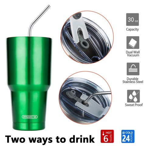 D·S 30oz Green Tumbler Stainless Steel Insulated Travel Mug with Straw Lid Cleaning Brush (30oz Christmas Green) - color: Christmas Green