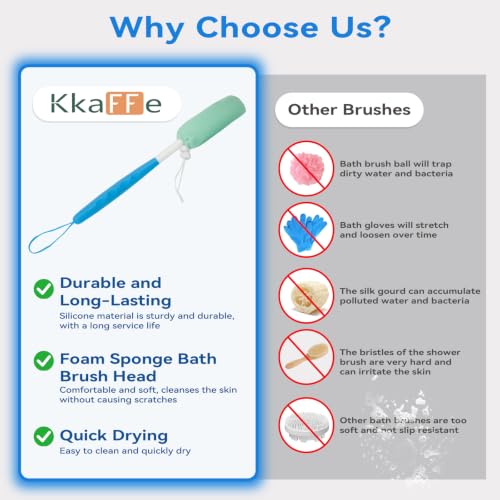 Shower Back Body Brush with Long Handle，15.35"Back Scrubber for Men & Women | Body Brush for Bath with Anti Slip Long Handle,Exfoliating Mesh Sponge Body Scrubber, Removable Curved Back Scrub Brush - size: Green+Blue Handle