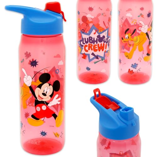 Disney Mickey Mouse Water Bottles 3 Pack - Bundle with 3 Reusable 20 Oz Drink Cups for Home, School, Sports, Party Favors Plus Stickers, More | Mickey Mouse Water Bottles Set