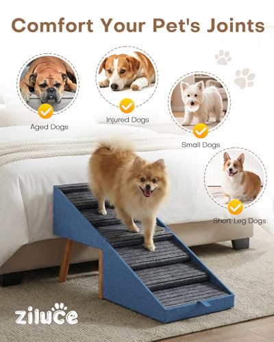 Dog Ramp for Bed & Couch, Dog Stairs 21.06 inches High for Large/Medium/Small Doggie, Foldable 2 in 1 Wooden Pet Steps for Puppy Older and Injured Dogs, Split Ottoman Design, No-Slip Surface - size: 21.06" H-Blue
