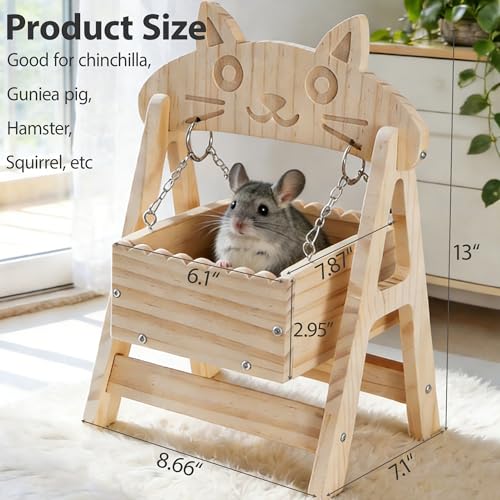 Chinchilla Hideout Hammock Solid Wooden Chinchilla Cage Accessories Toys | Guinea pig Hammock for Rat Cage,Standing Guinea Pig Hide Ferret Swing Bed, Small Animal Cage Accessories(Stand Style)