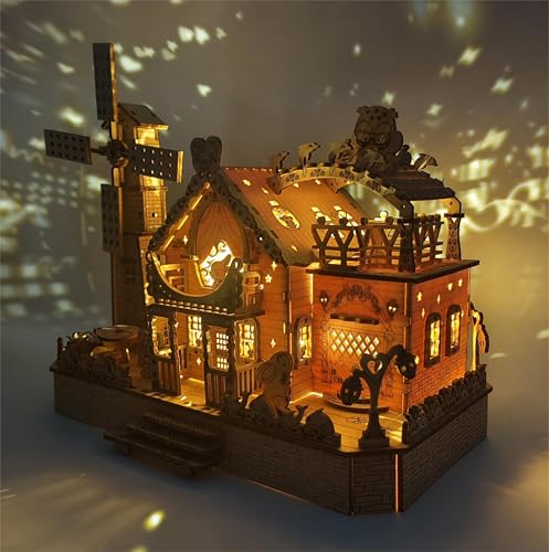 3D Wooden Puzzle for Adults, Animals Forest Party DIY Wooden Music Box with LED Light, Self-Assembly Mechanical House Building Kit Handicraft, Birthday Gift for Women Men, Home Decor, 174 pcs - style: Forest Party House