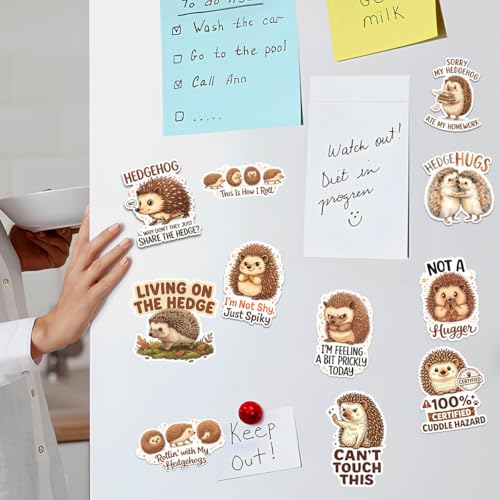 12pcs-6in Hedgehog Stickers, Funny Hedgehog Stickers, Cute Hedgehogs Sticker, Funny Hedgehugs Decals Waterproof, Cute Animal, Pet Decal Gifts Hedgehogs Lovers for Laptop Water Bottle Scrapbook - size: 6in