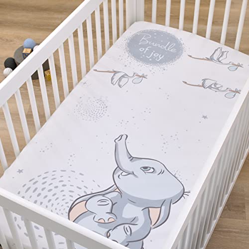 Disney Dumbo Sweet Little Baby Light Blue and White Storks "Bundle of Joy" 100% Cotton Photo Op Nursery Fitted Crib Sheet - color: Dumbo Sweet Little Baby