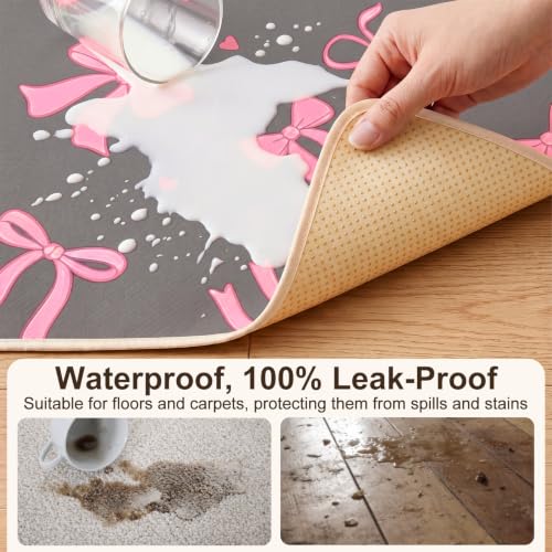 Basumee Splat Mat for Under High Chair, Waterproof & Mess-Proof Floor Mat | 46"×42" Baby Splash Mat, Non Slip Bottom, 4-Layer Fabric, Food & Liquid Catcher, Machine Wash for Boy Girl, Meals, BLW, Craft - color: Dark Grey Bow, size: 46x42 Inches