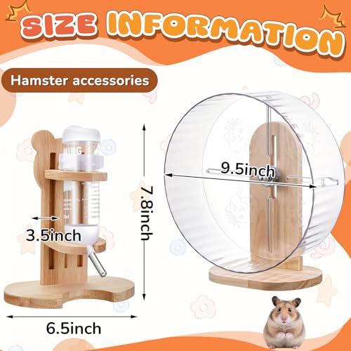 Silent Transparent Hamster Wheel with Cork Lining, 9.5 Inch Quiet Exercise Wheel for Dwarf Syrian Hamsters, Gerbils, Stable Small Animal Spinner Cage Accessories with Water Bottle Stand(M) - size: M, 9.5 Inch, style: Transparent
