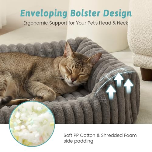 COZY KISS Orthopedic Pet Bed for Small Cats - Washable Rectangle Pet Bed with Anti-Slip Bottom, Soft Calming Cat & Puppy Bed for Indoor Pets (20"x18"x6", Grey) - color: Grey, size: 20"L x 18"W x 6"Th