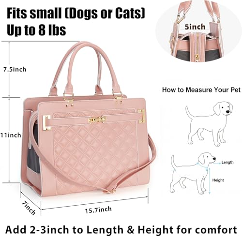 Fashion Pet Carrier Dog Cat Carrier Purse Soft-Sided Leather Handbag Pet Tote Bag for Small Dogs Puppy and Cats TSA Airline Approved - color: Pink