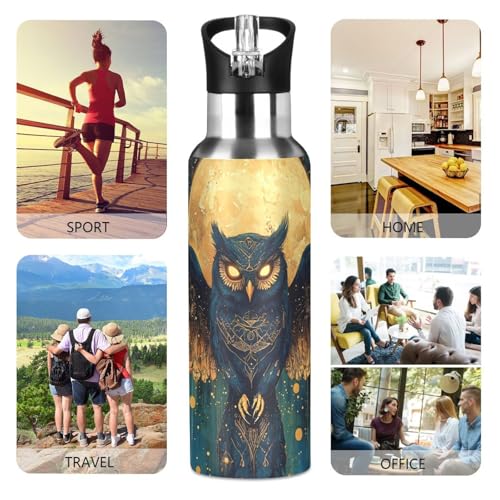 Owl Moon Moth Moon Water Bottle Kids Stainless Steel Water Bottle with Straw Lid, Leak Proof Boys Girls Insulated Tumbler Cup for School 20 oz - color: Multi21
